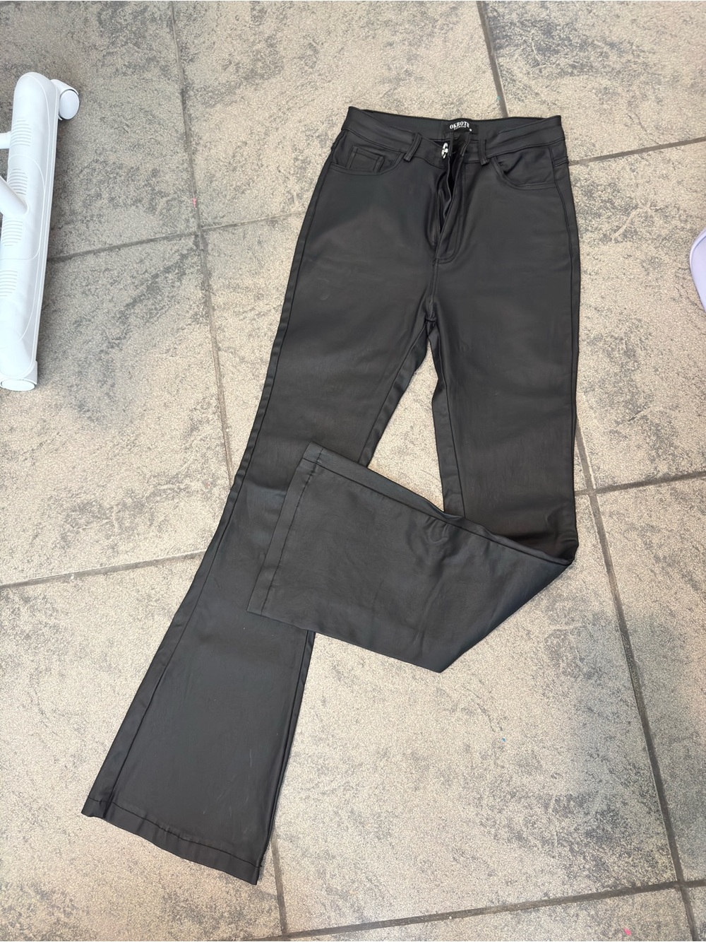 Black vinyl Women's Stretch Flared Pants